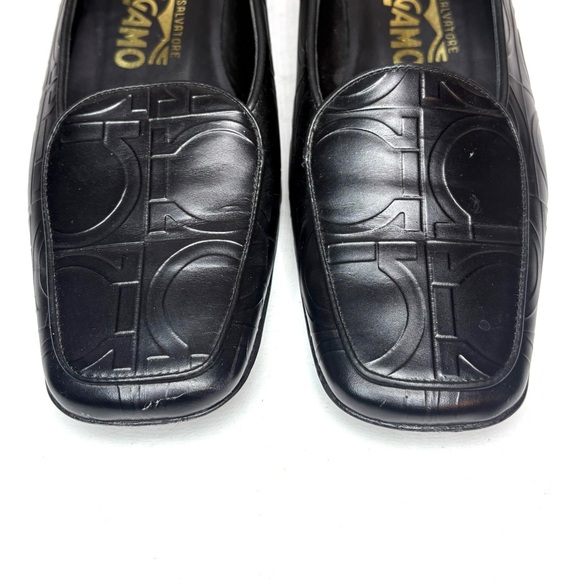 Salvatore Ferragamo Black Leather Embossed Kitten Heels | 6 - Picture 3 of 10